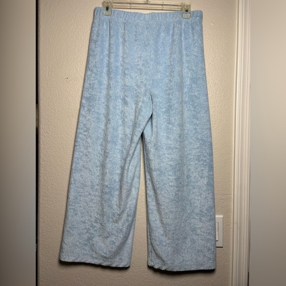 Z Supply Light Blue Ribbed French Terry Wide Leg Knit Pants. Elastic Waist. Soft - Picture 13 of 16
